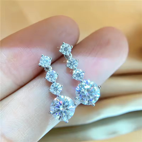 MJ-56 Silver 925 Original Round Brilliant Cut Diamond Test Past D Color Moissanite Wedding Drop Earrings Fine Jewelry