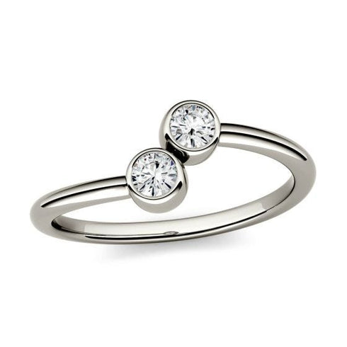 MJ-115 DEW Round Forever One Moissanite Bezel Set Two Stone Fashion Ring White Gold