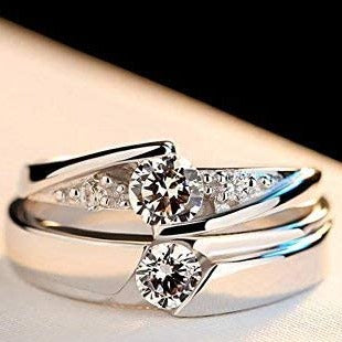 MJ-004 Silver Plated GRA Moissanite Couple Love Rings