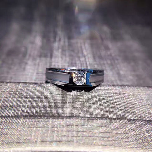 MJ-210 White Gold Certified by GRA Solitaire Cut Diamond Engagement Ring for Men