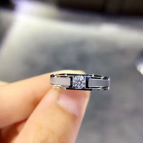 MJ-210 White Gold Certified by GRA Solitaire Cut Diamond Engagement Ring for Men