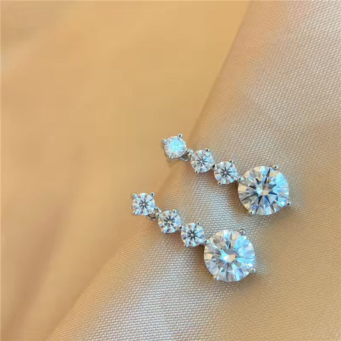 MJ-56 Silver 925 Original Round Brilliant Cut Diamond Test Past D Color Moissanite Wedding Drop Earrings Fine Jewelry