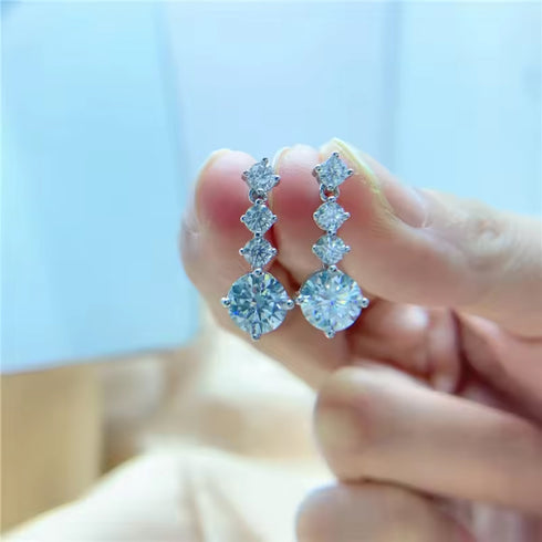 MJ-56 Silver 925 Original Round Brilliant Cut Diamond Test Past D Color Moissanite Wedding Drop Earrings Fine Jewelry