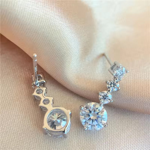 MJ-56 Silver 925 Original Round Brilliant Cut Diamond Test Past D Color Moissanite Wedding Drop Earrings Fine Jewelry