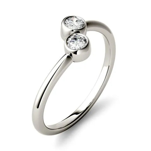 MJ-115 DEW Round Forever One Moissanite Bezel Set Two Stone Fashion Ring White Gold