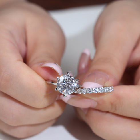 MJ-150 5ct Ring round cut moissanite diamond silver 925 wedding engagement ring set for couples