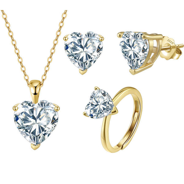 MJ-Heart Moissanite Wedding Set 925 Silver 14K Gold Plated 1CT-4CT D Color VVS Moissanite Jewelry Set for Women