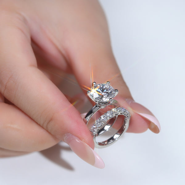MJ-150 5ct Ring round cut moissanite diamond silver 925 wedding engagement ring set for couples