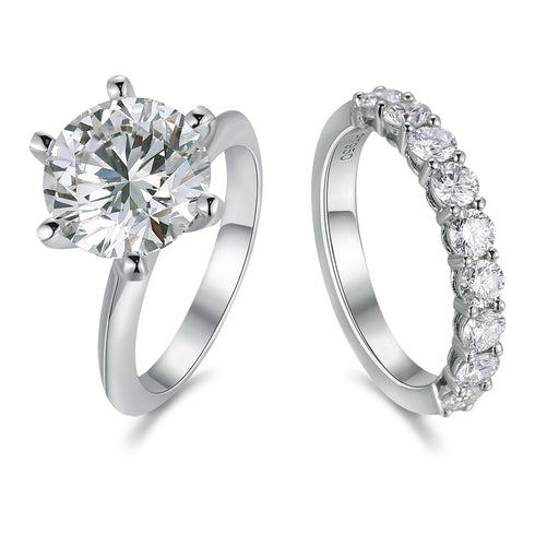 MJ-150 5ct Ring round cut moissanite diamond silver 925 wedding engagement ring set for couples