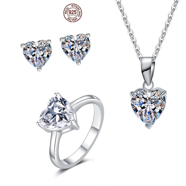 MJ-Classic Fine Heart Shape Moissanite Jewelry Sets for Women for Engagement & Anniversary Valentine's Day Gifts for Girlfriends