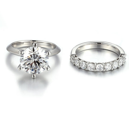 MJ-150 5ct Ring round cut moissanite diamond silver 925 wedding engagement ring set for couples
