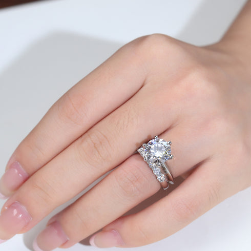 MJ-150 5ct Ring round cut moissanite diamond silver 925 wedding engagement ring set for couples