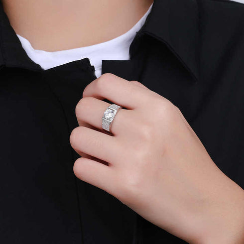 MJ-211 ROUND BRILLIANT CUT MOISSANITE MEN'S WEDDING BAND RING