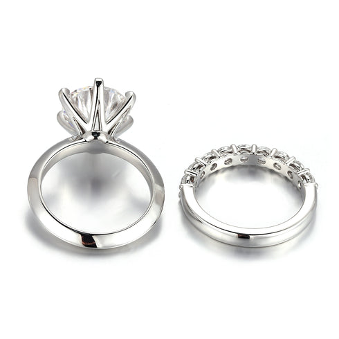MJ-150 5ct Ring round cut moissanite diamond silver 925 wedding engagement ring set for couples