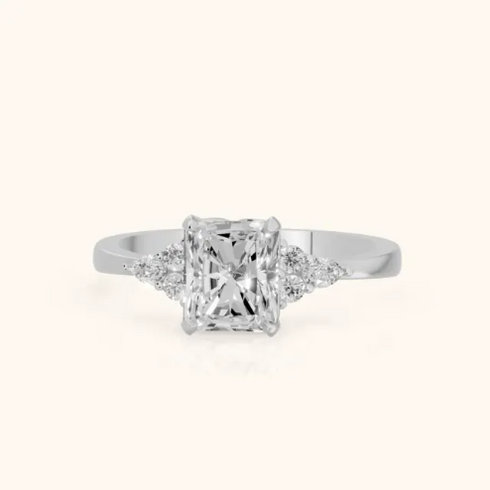 MJ-113 Amelia Three Stone Radiant Diamond Engagement Ring – 925 Silver Gold & Palladium Plated Anniversary Ring