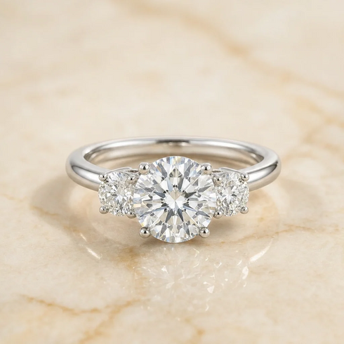 MJ-112 Anita Classic Three-Stone Round Diamond Engagement Ring – 925 Silver Gold & Palladium Plated Anniversary Ring