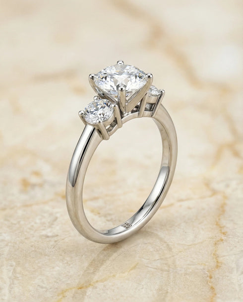 MJ-112 Anita Classic Three-Stone Round Diamond Engagement Ring – 925 Silver Gold & Palladium Plated Anniversary Ring
