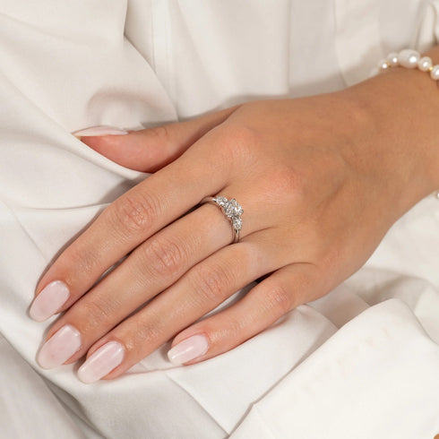 MJ-114 Round Trilogy Diamond Engagement Ring – 925 Silver Gold & Palladium Plated Anniversary Ring