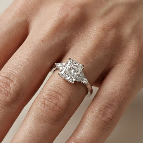 MJ-113 Amelia Three Stone Radiant Diamond Engagement Ring – 925 Silver Gold & Palladium Plated Anniversary Ring