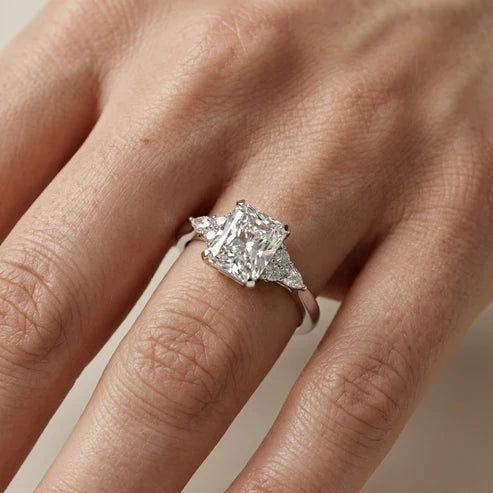 MJ-113 Amelia Three Stone Radiant Diamond Engagement Ring – 925 Silver Gold & Palladium Plated Anniversary Ring