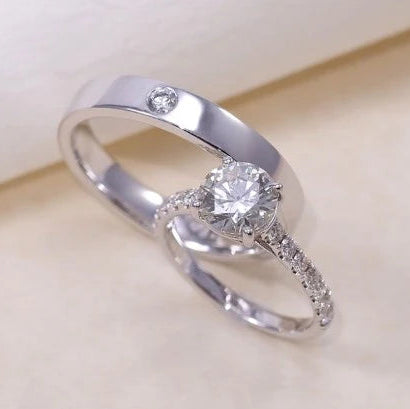 MJ Silver Couple Ring 2 moissanite diamond with certificate