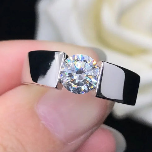 MJ-206 Platinum PT950 Moissanite Men's Diamond Couple Rings