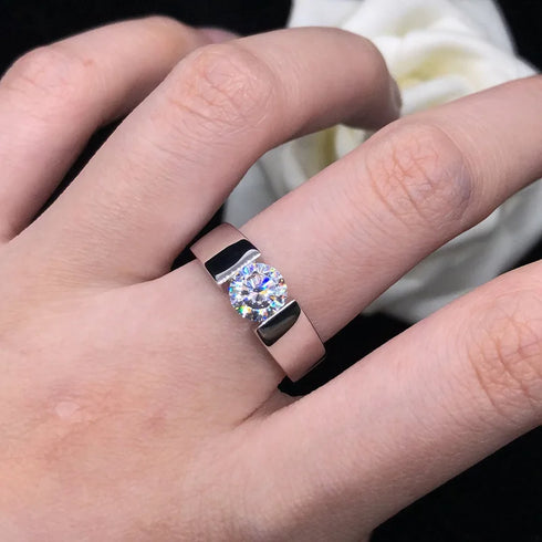 MJ-206 Platinum PT950 Moissanite Men's Diamond Couple Rings