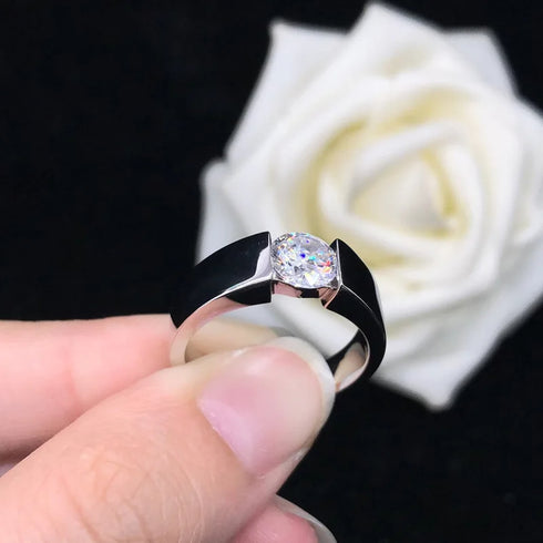 MJ-206 Platinum PT950 Moissanite Men's Diamond Couple Rings
