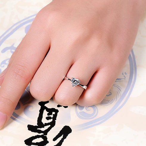 MJ-119 Simple Heart Rings for Women Bride Romantic Tibetan Silver Wedding Bands Fashion Accessories High Quality Zircon Jewelry