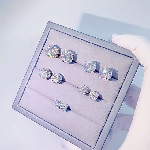 MJ-72 D Color Moissanite Lab Diamond Stud Earring For Women 925 Sterling Silver Wedding Engagement Ear Studs Jewelry