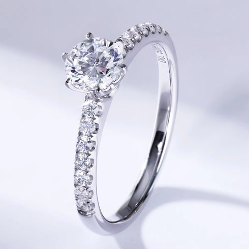 Luster Classic 18K White Gold 6 Claws Solitaire 0.5ct Round Brilliant Cut Lab Grown Diamond Ring