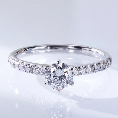 Luster Classic 18K White Gold 6 Claws Solitaire 0.5ct Round Brilliant Cut Lab Grown Diamond Ring