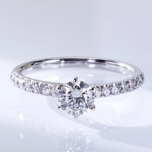 Luster Classic 18K White Gold 6 Claws Solitaire 0.5ct Round Brilliant Cut Lab Grown Diamond Ring