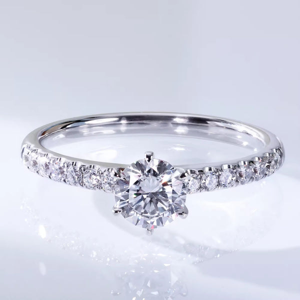 Luster Classic 18K White Gold 6 Claws Solitaire 0.5ct Round Brilliant Cut Lab Grown Diamond Ring