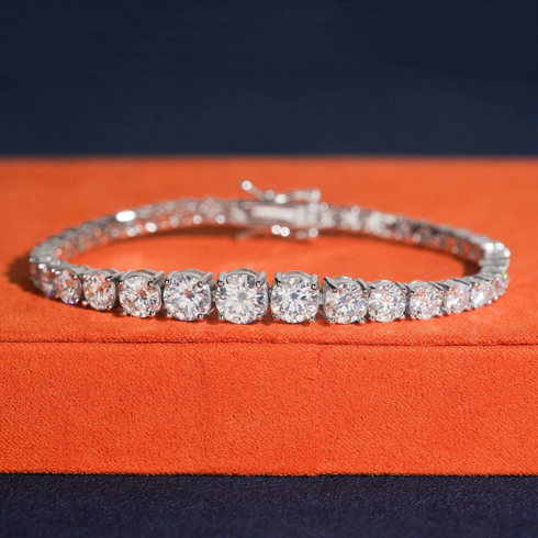 MJ-115 Classic Round Brilliant Cut Moissanite Tennis Bracelet – 925 Silver Rhodium Plated