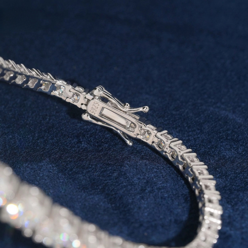 MJ-115 Classic Round Brilliant Cut Moissanite Tennis Bracelet – 925 Silver Rhodium Plated