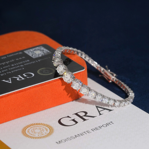 MJ-115 Classic Round Brilliant Cut Moissanite Tennis Bracelet – 925 Silver Rhodium Plated