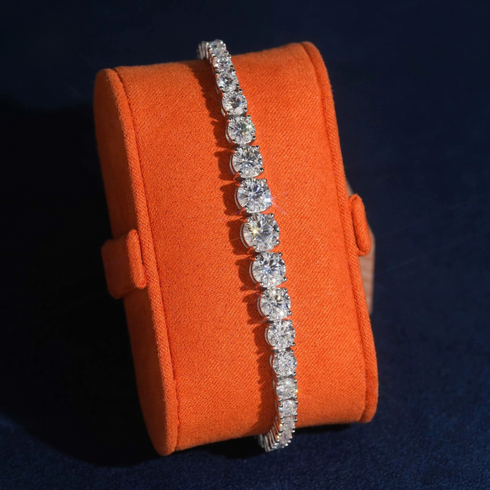 MJ-115 Classic Round Brilliant Cut Moissanite Tennis Bracelet – 925 Silver Rhodium Plated