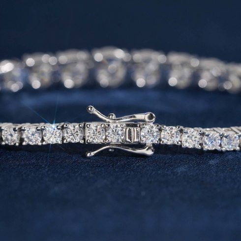 MJ-115 Classic Round Brilliant Cut Moissanite Tennis Bracelet – 925 Silver Rhodium Plated
