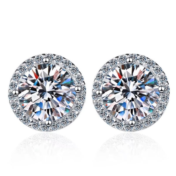MJ-008 Classic 4-Prong Round Cut GRA Moissanite Diamond Stud Earrings